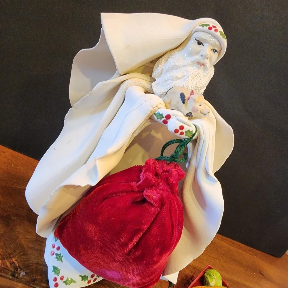 Vintage Fabar‎ White Santa Father Christmas Figurine Boxed Made In Italy
